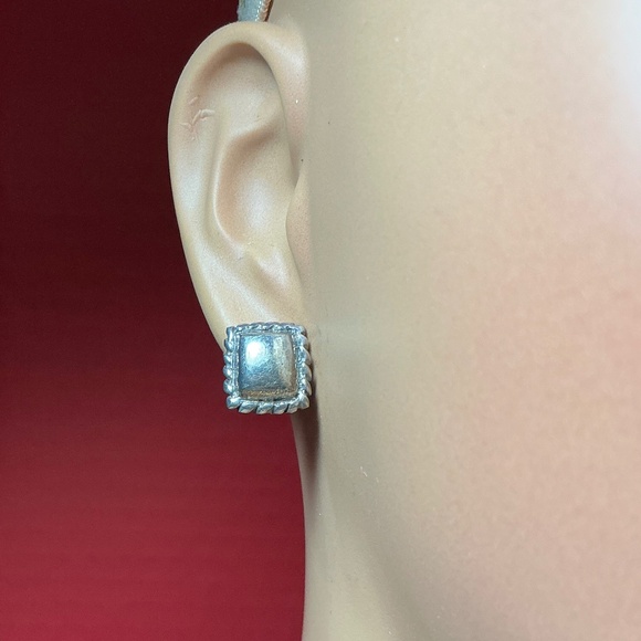 Sterling Silver Square Stud Earrings. 7/16 inches square - Picture 1 of 6